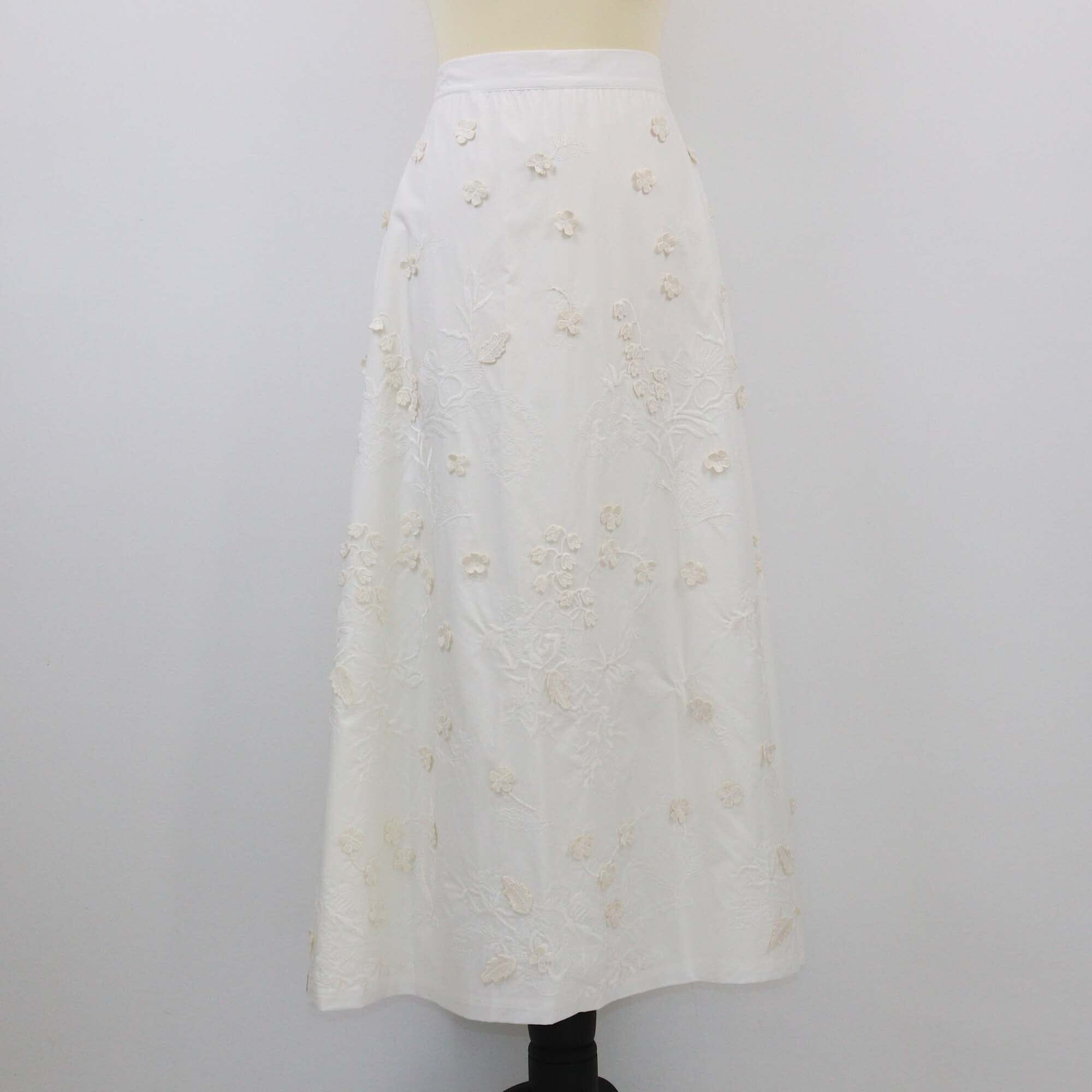 Elie Saab White Flower Embroidered Maxi Skirt Womens Elie Saab 