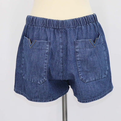 Valentino Blue Denim V Logo Drawstring Chambray Mini Short