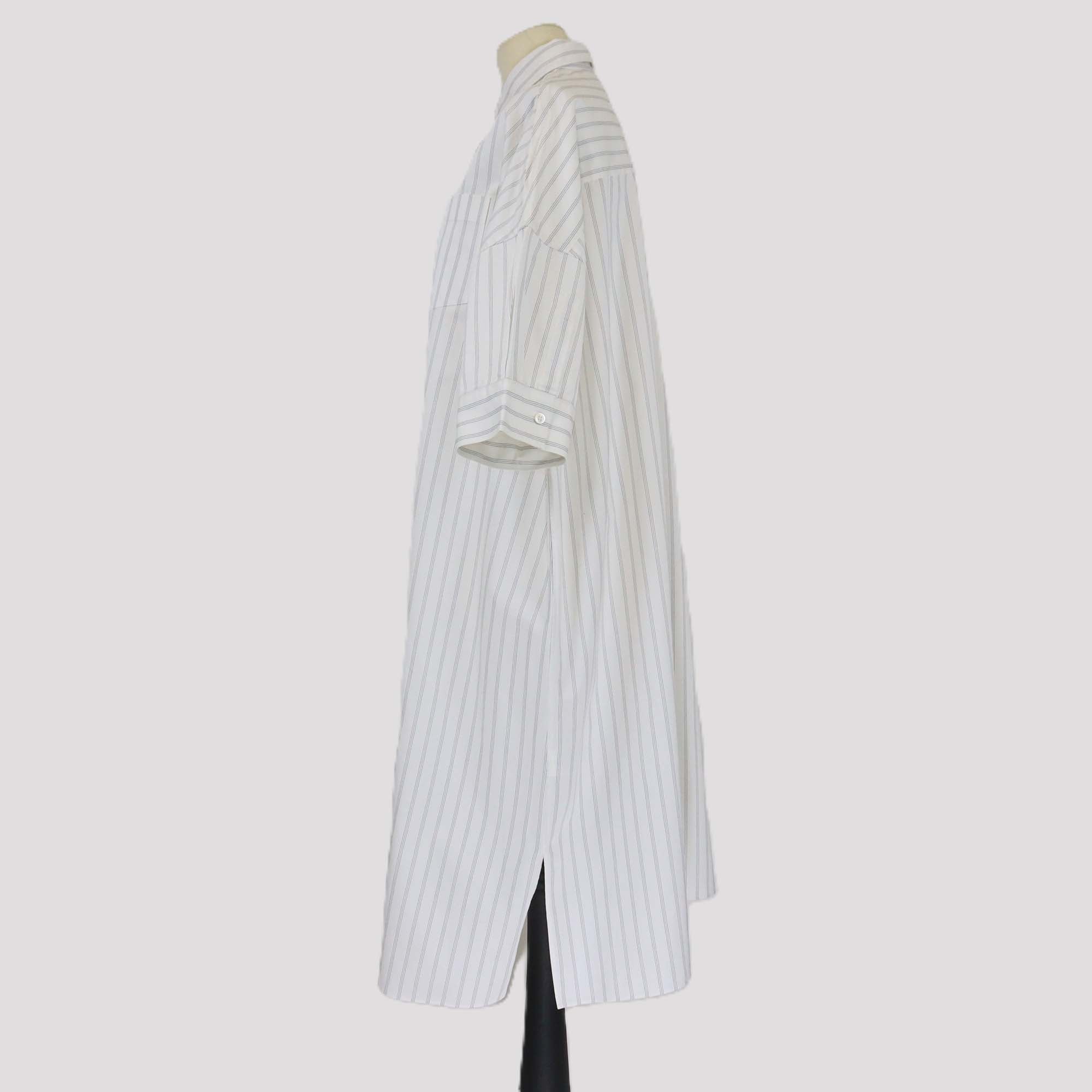 Mackintosh White Pin Stripe Cotton Terregles Short Sleeve Dress