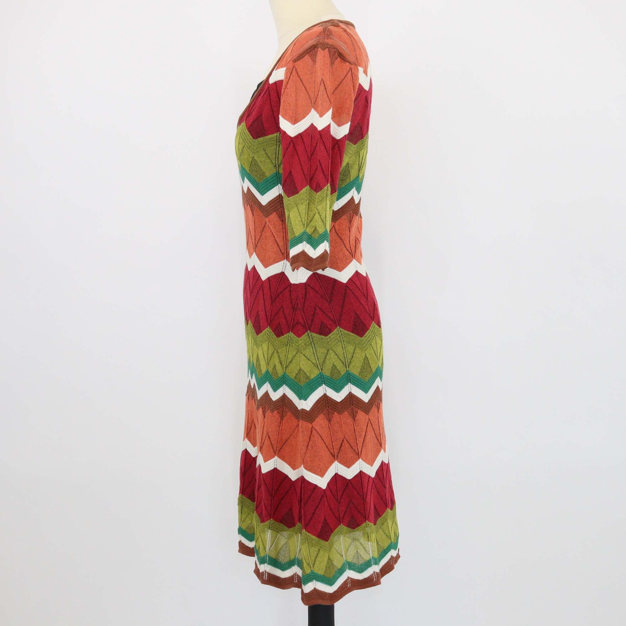 M Missoni Multicolor Cotton Knitted Zig Zag Flared Dress