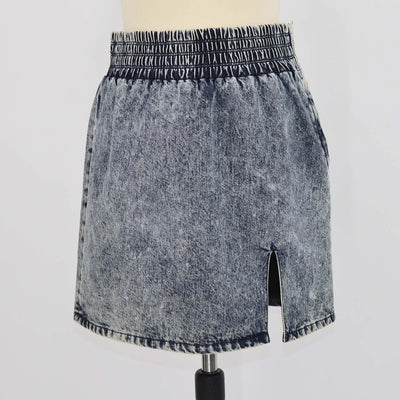 Miu Miu Washed Blue Denim Elastic Waist Mini Skirt