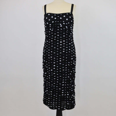 Dolce & Gabbana Black/White Polka Dot Ruched Sleeveless Dress