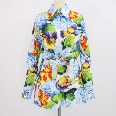 Dolce & Gabbana Multicolor Cotton Floral Print Tie-Up Crop Shirt & Mini Short Set