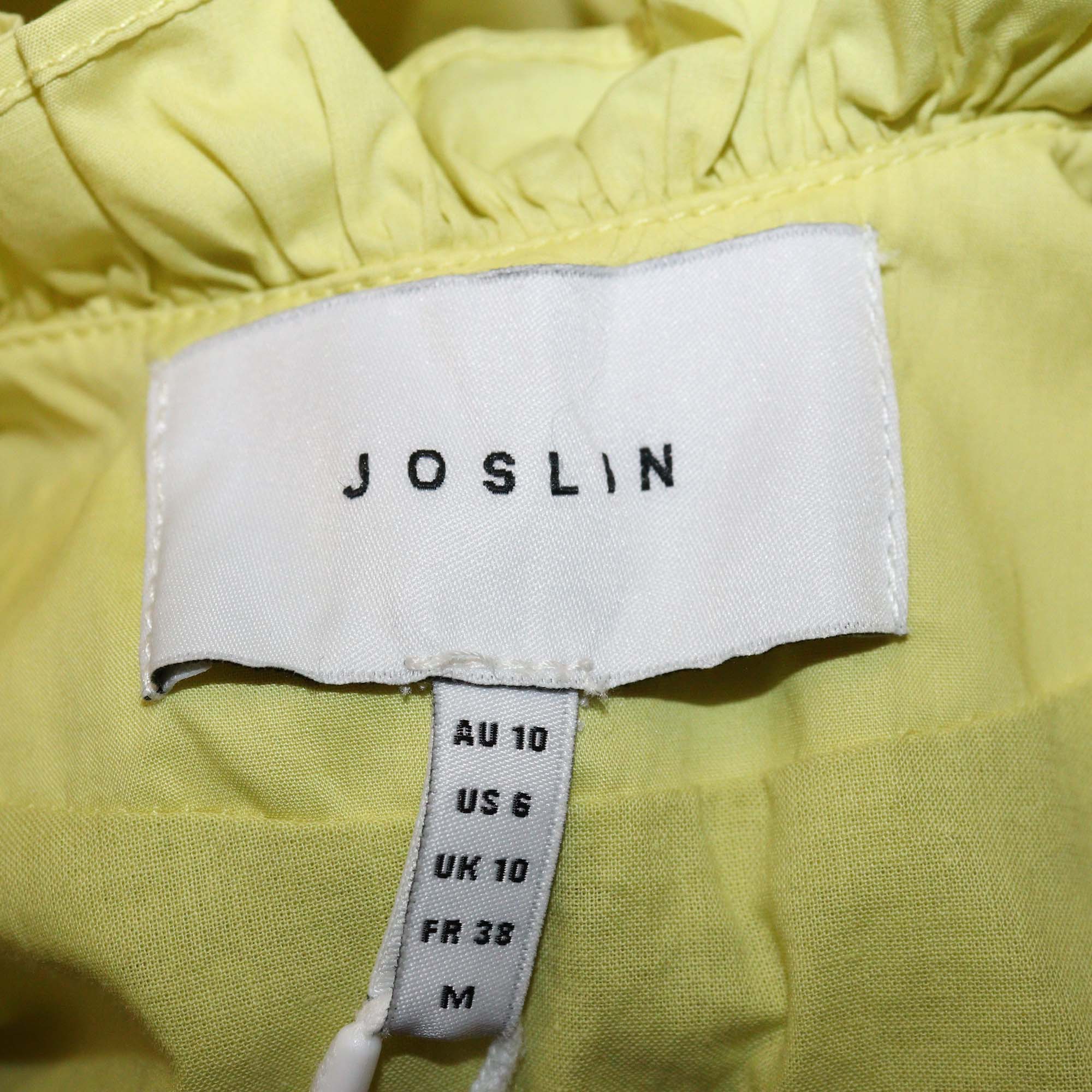 Joslin Yellow Green Cotton Puff Sleeve Lilah Embroidered Midi Dress