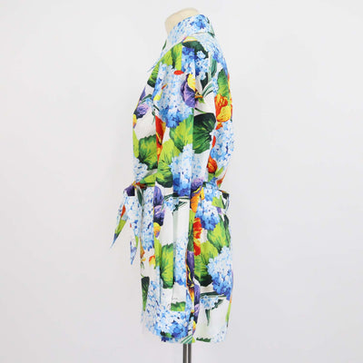 Dolce & Gabbana Multicolor Cotton Floral Print Tie-Up Crop Shirt & Mini Short Set