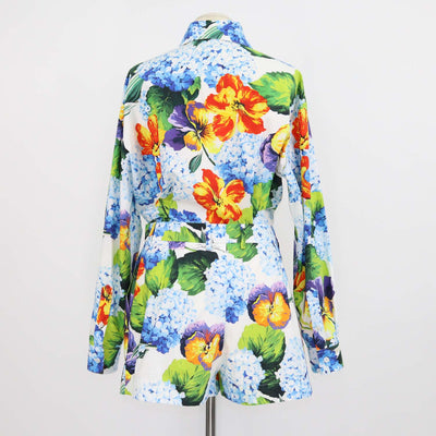 Dolce & Gabbana Multicolor Cotton Floral Print Tie-Up Crop Shirt & Mini Short Set