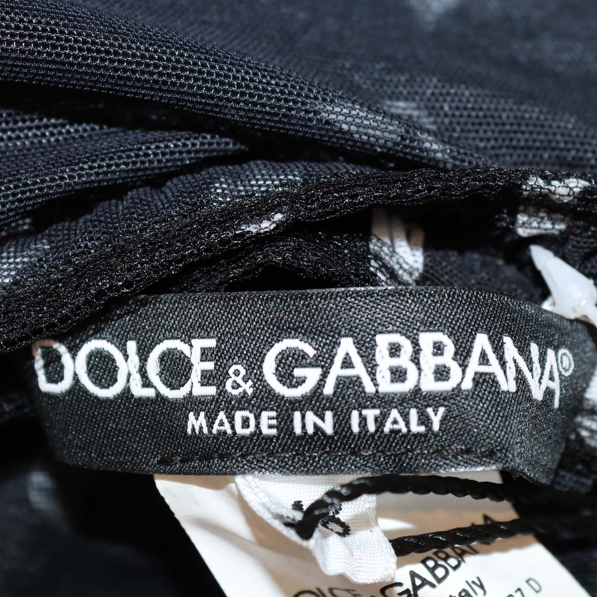 Dolce & Gabbana Black/White Polka Dot Ruched Sleeveless Dress