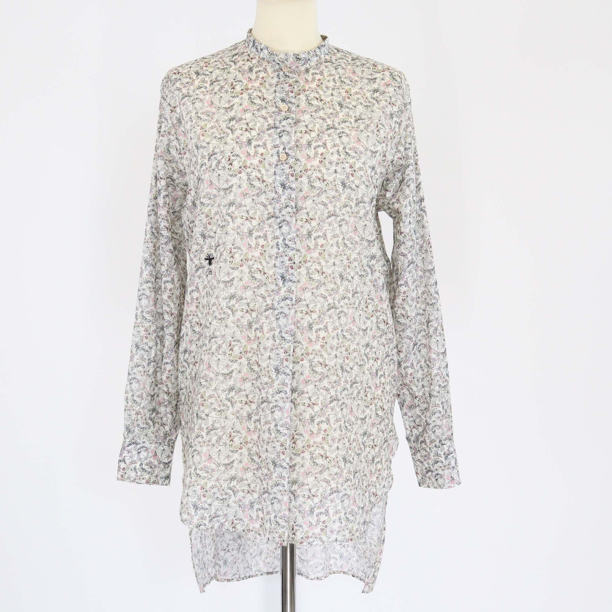 Christian Dior Multicolor Bee Overall Print Mandarin Collar Long Sleeve Tunic Shirt Womens Christian Dior 