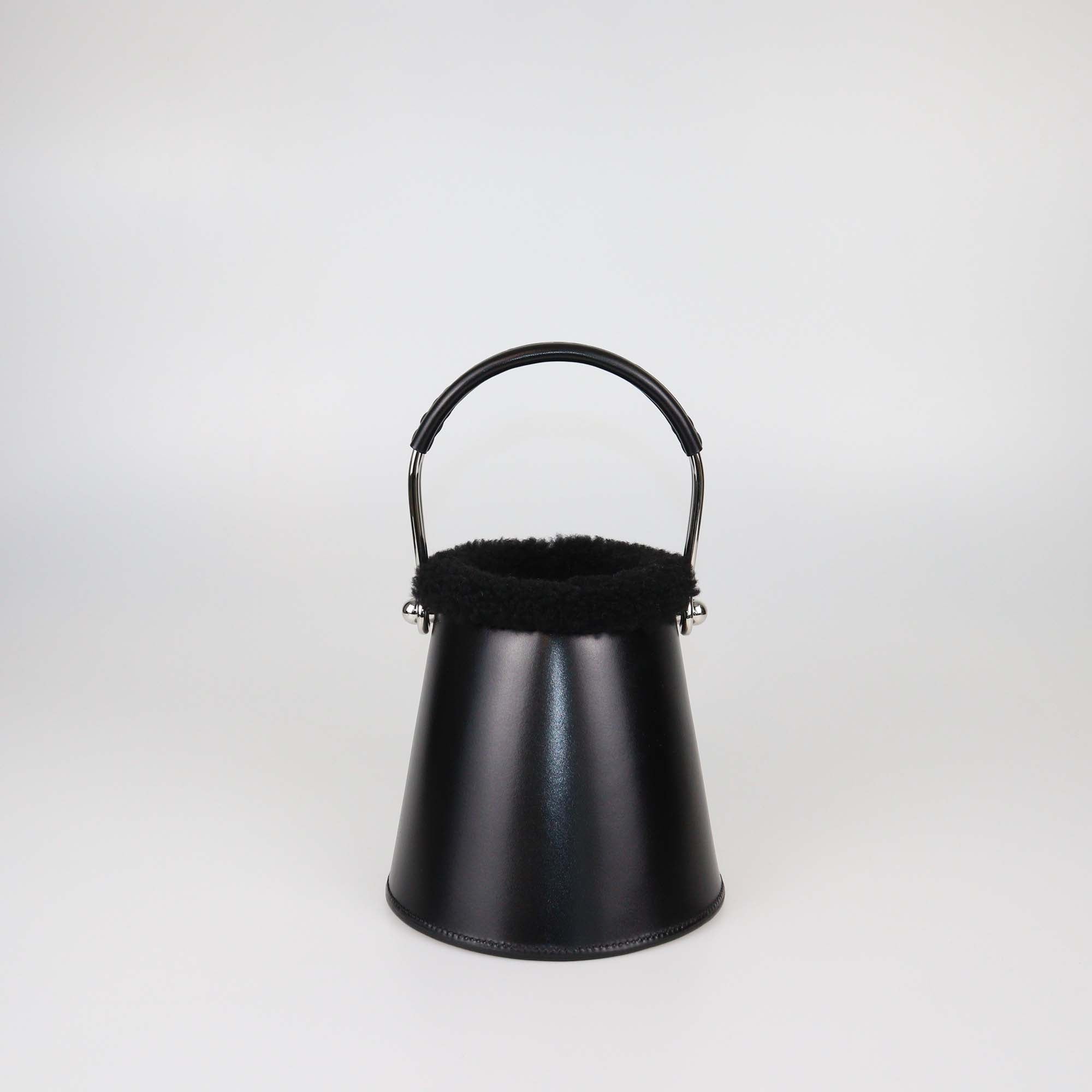 Hermes Black Box Calf and Merino Wool Sabot Plush Bag