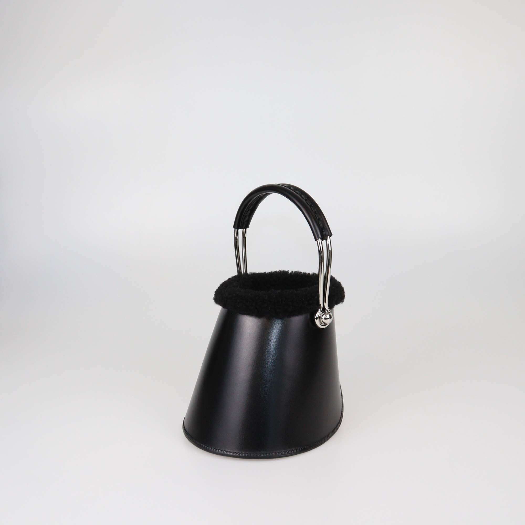 Hermes Black Box Calf and Merino Wool Sabot Plush Bag