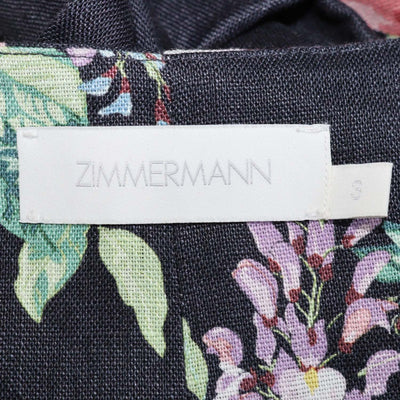 Zimmermann Black/Multicolor Linen Floral Print Crop Top & Short Set