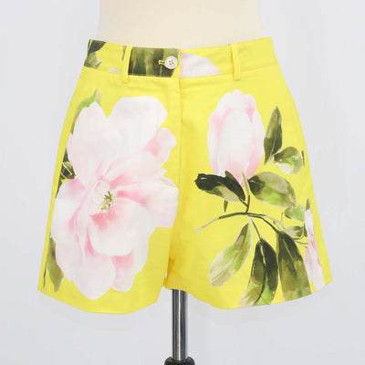 Valentino Yellow/Multicolor Cotton and Silk Floral Print Short