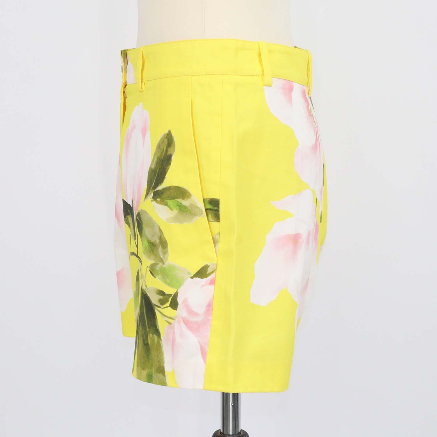 Valentino Yellow/Multicolor Cotton and Silk Floral Print Short