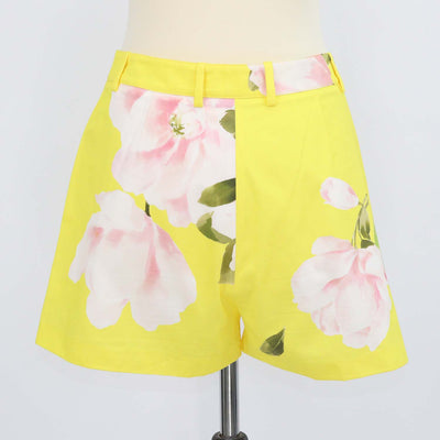 Valentino Yellow/Multicolor Cotton and Silk Floral Print Short