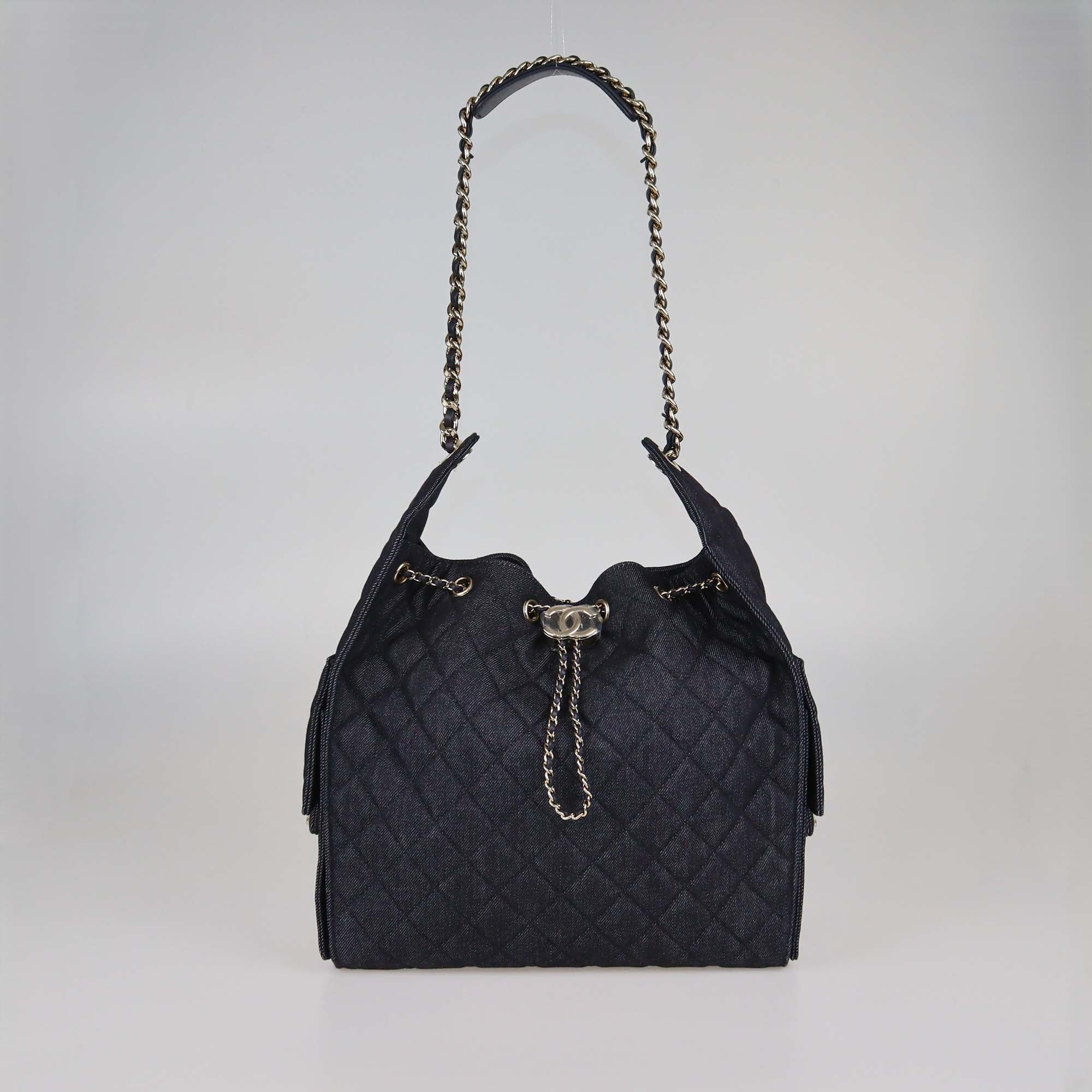 Chanel Dark Blue Quilted Denim Medium Chanel 25 Bag