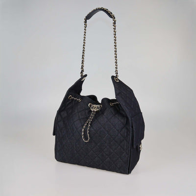 Chanel Dark Blue Quilted Denim Medium Chanel 25 Bag