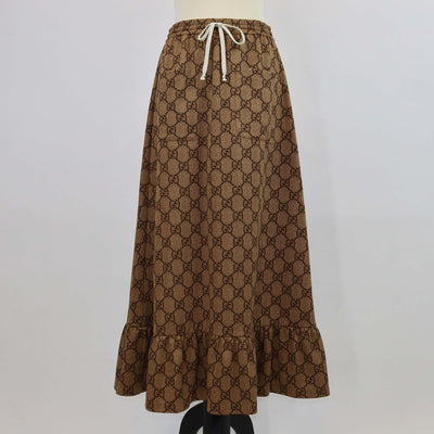 Gucci Brown GG Jersey Ruffled Hem Midi Skirt
