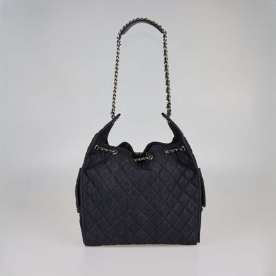 Chanel Dark Blue Quilted Denim Medium Chanel 25 Bag