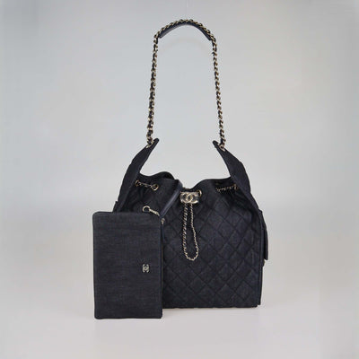 Chanel Dark Blue Quilted Denim Medium Chanel 25 Bag