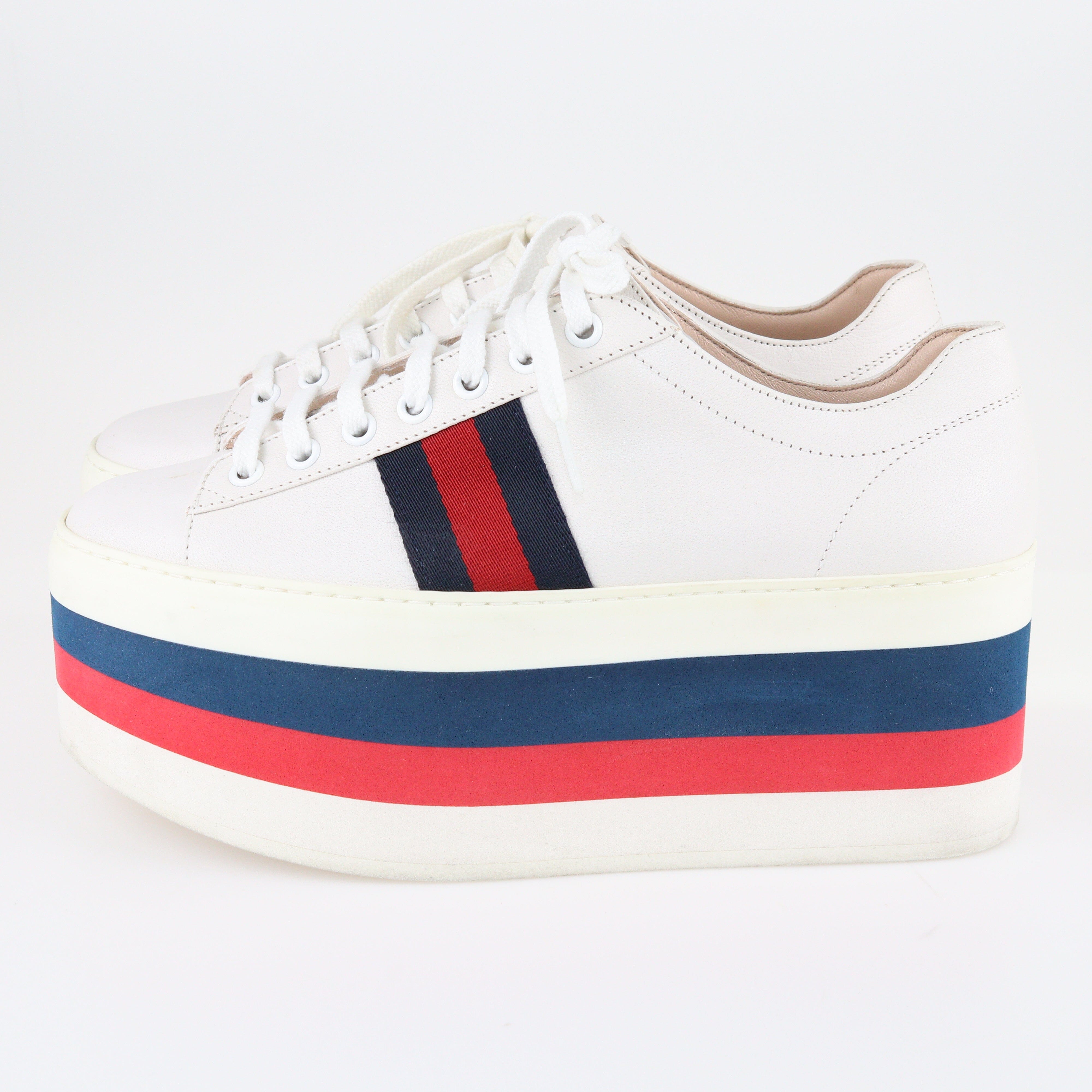 White Peggy Web Platform Sneakers Shoes Gucci 