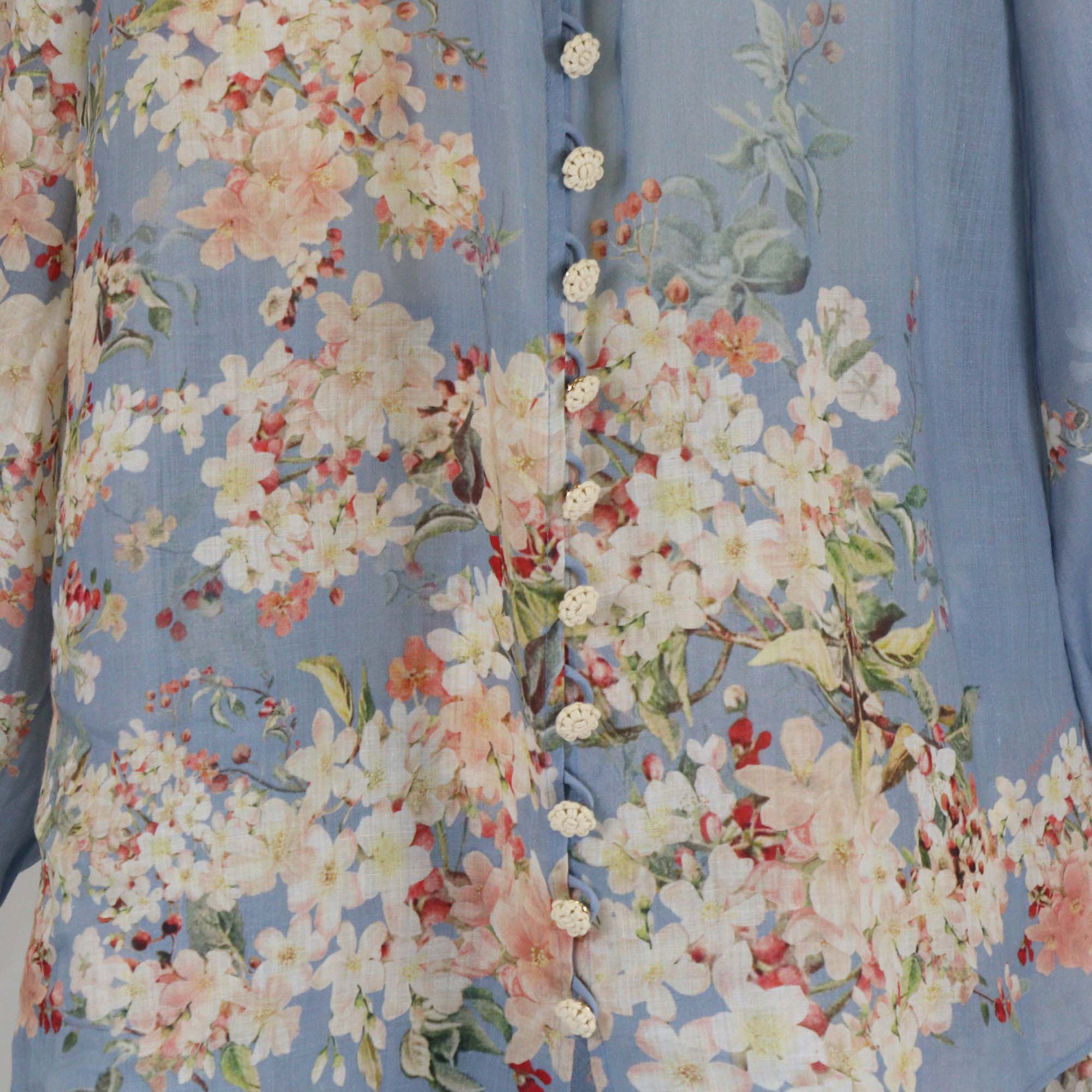 Zimmermann Blue Linen Cascadian Billow Blouse & Skirt Set