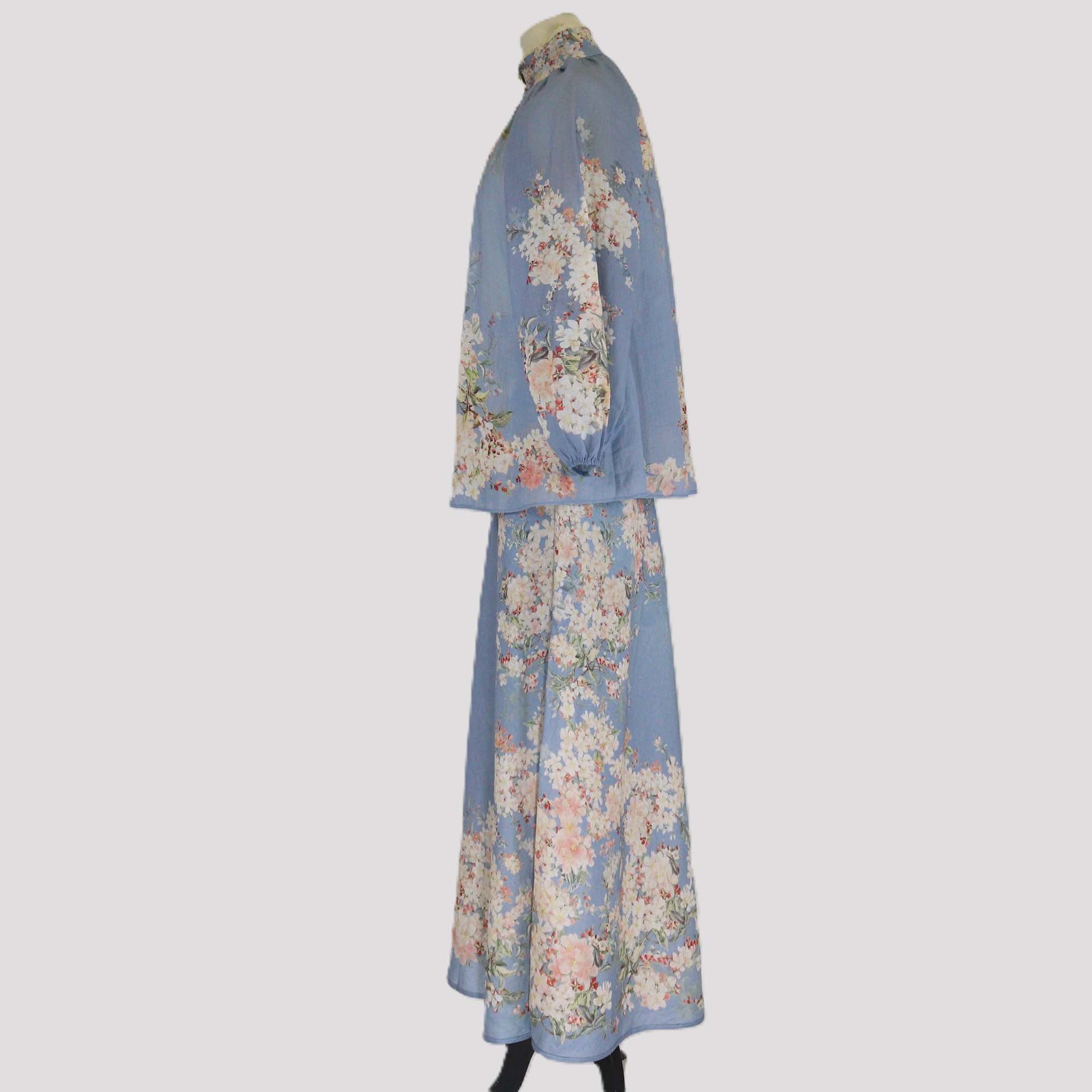 Zimmermann Blue Linen Cascadian Billow Blouse & Skirt Set