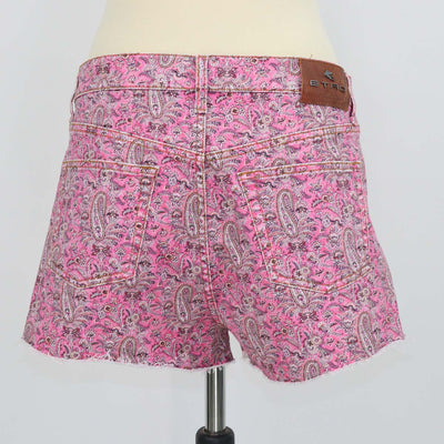 Etro Pink Denim Paisley Print Mini Short