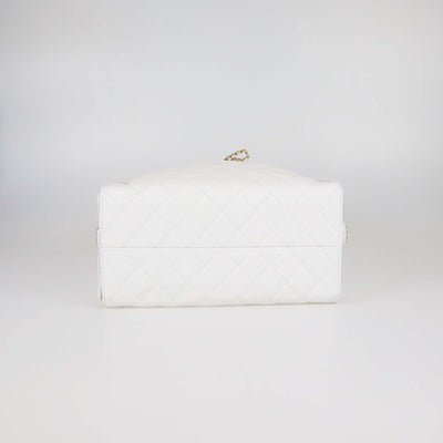 Chanel White Quilted Caviar Leather Medium Chanel 25 Bag