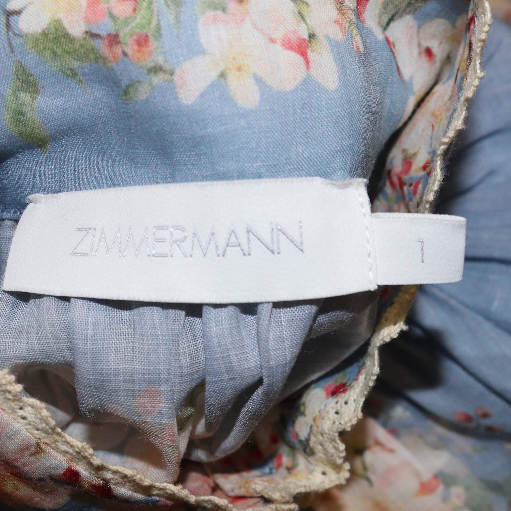 Zimmermann Blue Linen Cascadian Billow Blouse & Skirt Set