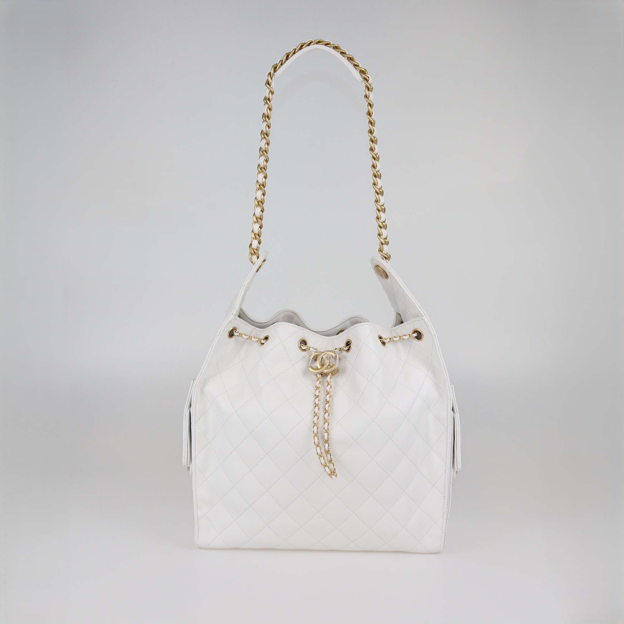 Chanel White Quilted Caviar Leather Medium Chanel 25 Bag