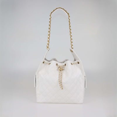 Chanel White Quilted Caviar Leather Medium Chanel 25 Bag
