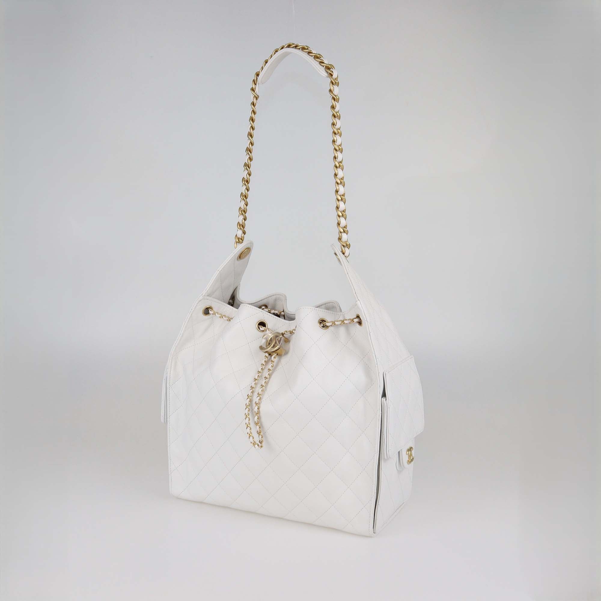 Chanel White Quilted Caviar Leather Medium Chanel 25 Bag