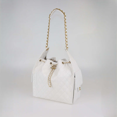 Chanel White Quilted Caviar Leather Medium Chanel 25 Bag