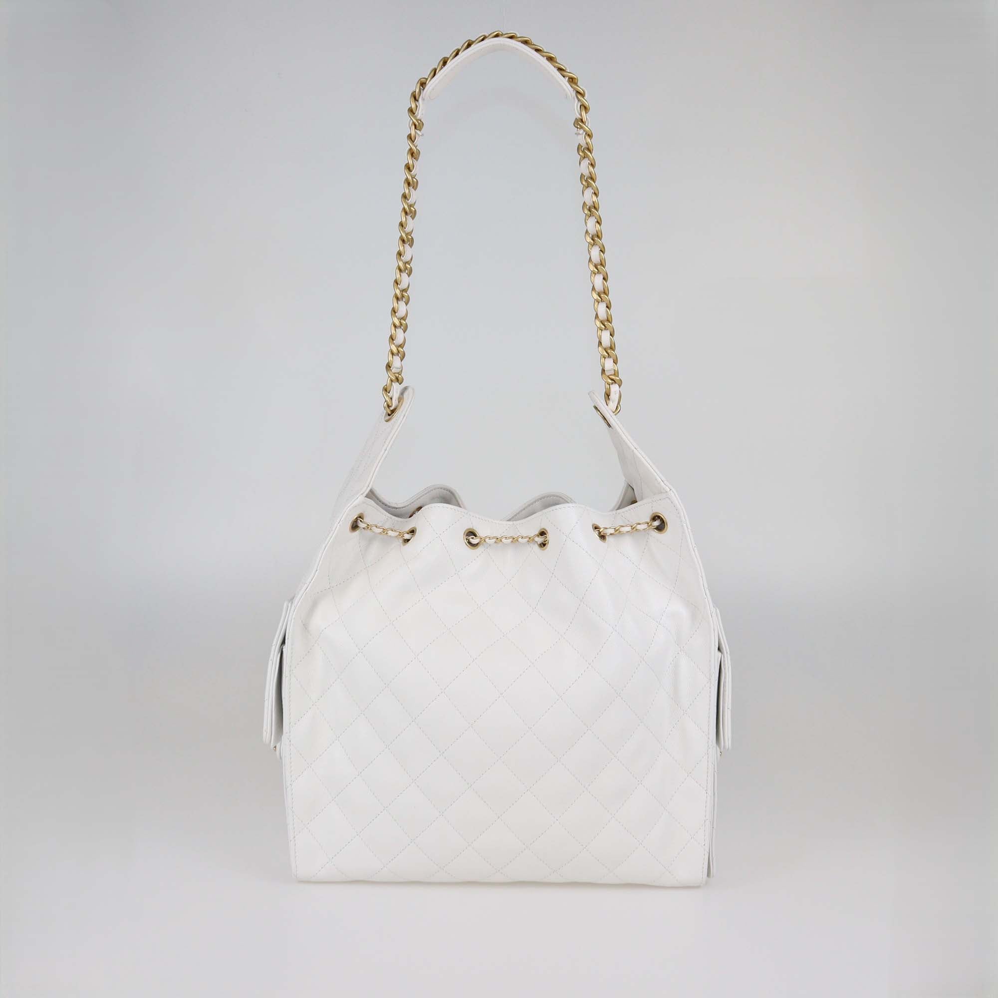 Chanel White Quilted Caviar Leather Medium Chanel 25 Bag