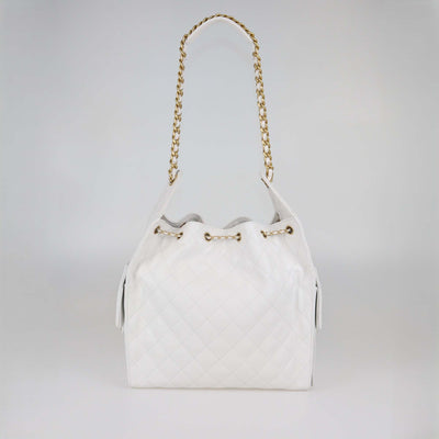 Chanel White Quilted Caviar Leather Medium Chanel 25 Bag