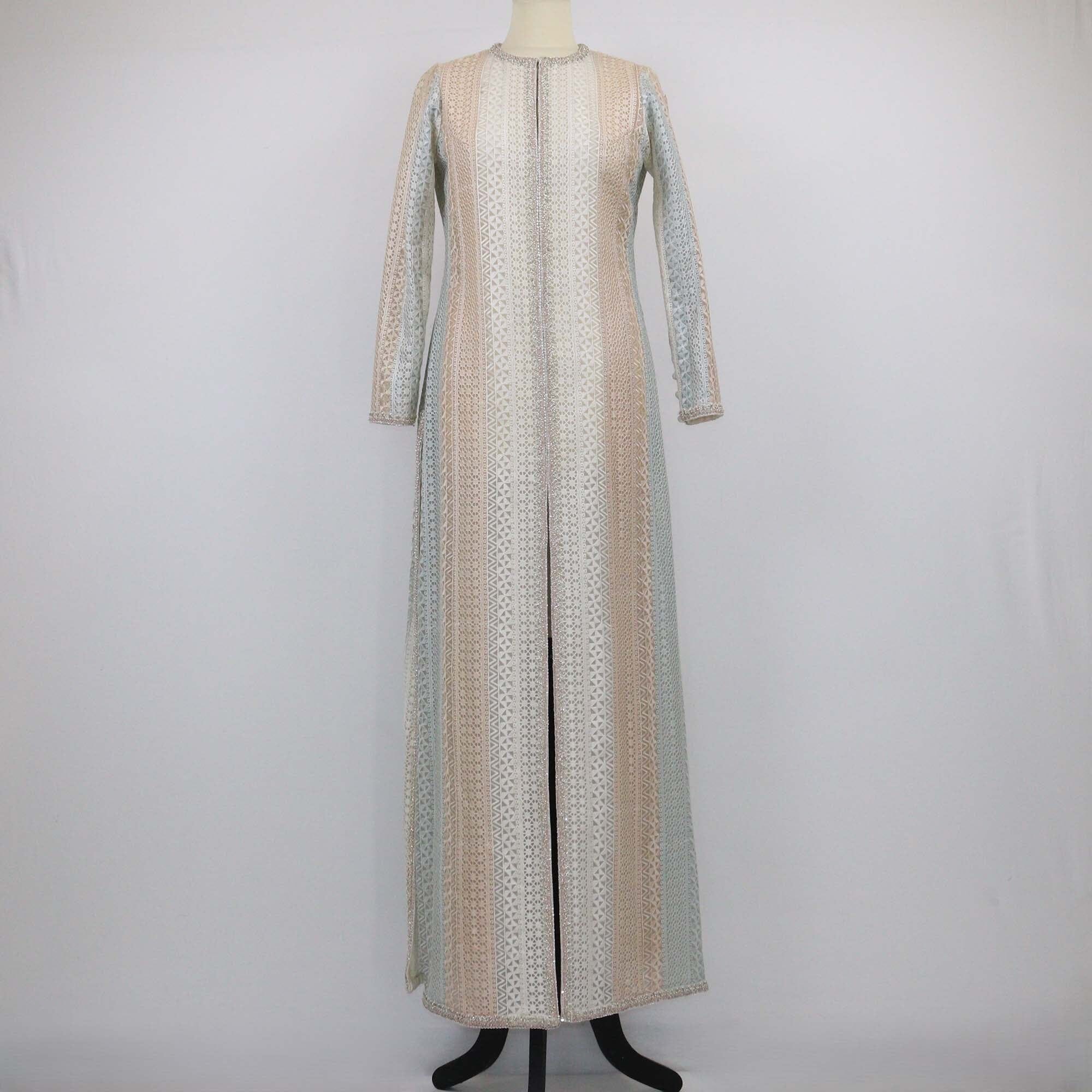 Faraz Manan Tricolor Lace Striped Crystal Embellished Long Tunic Womens Faraz Manan 