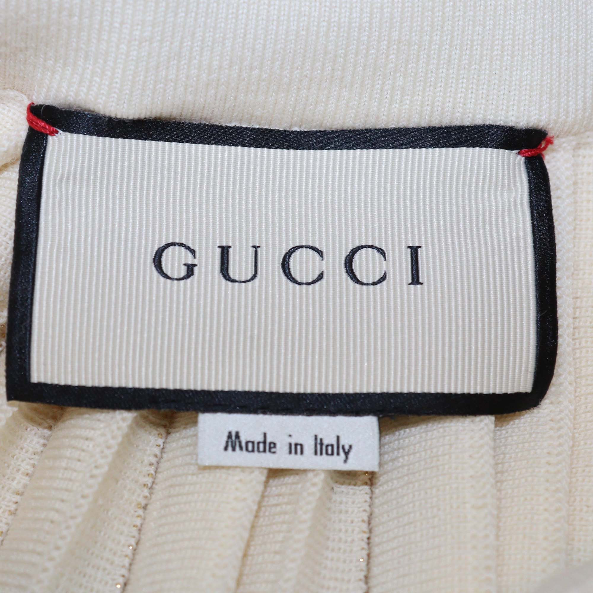 Gucci Cream/Gold Wool Lurex Knit Pleated Midi Skirt