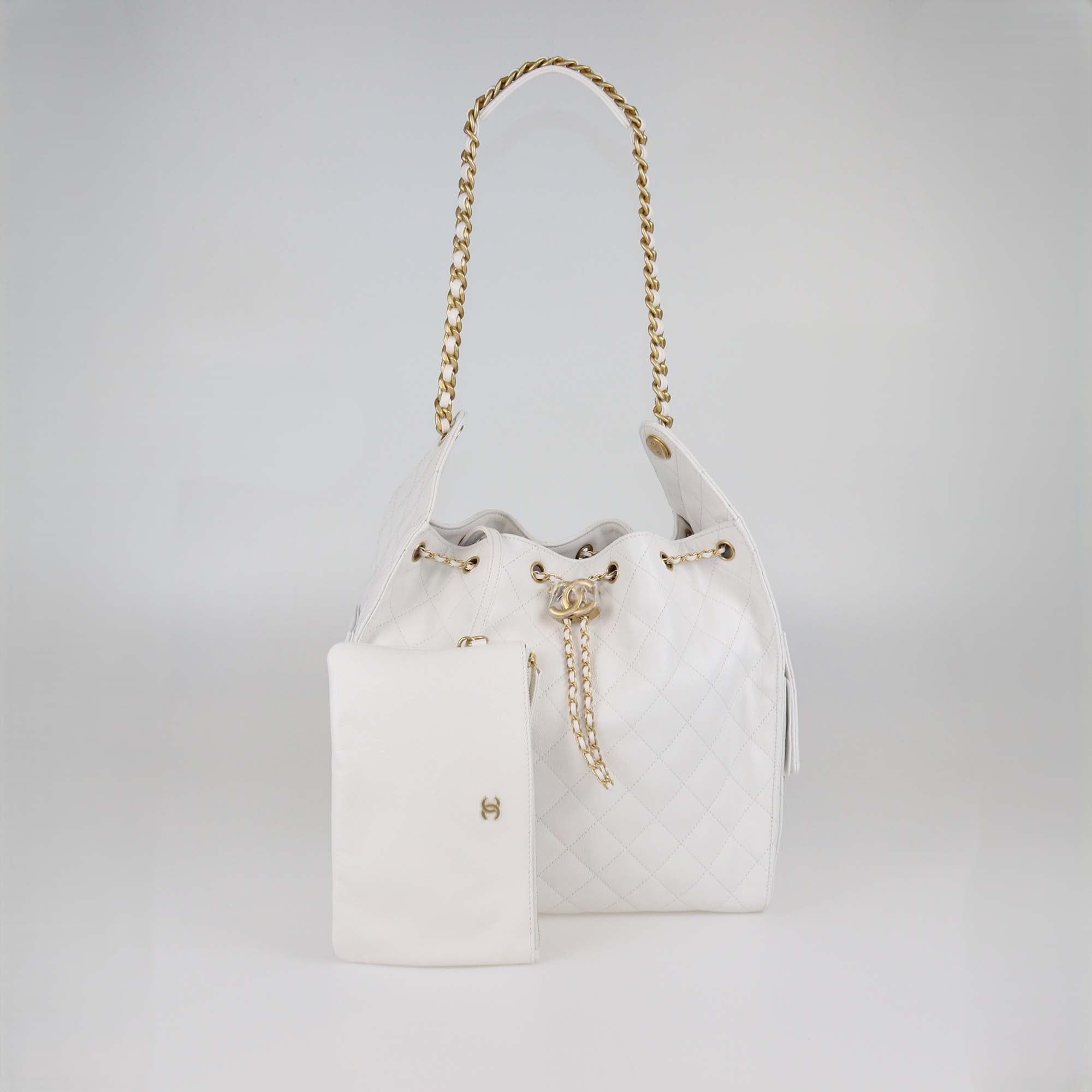 Chanel White Quilted Caviar Leather Medium Chanel 25 Bag