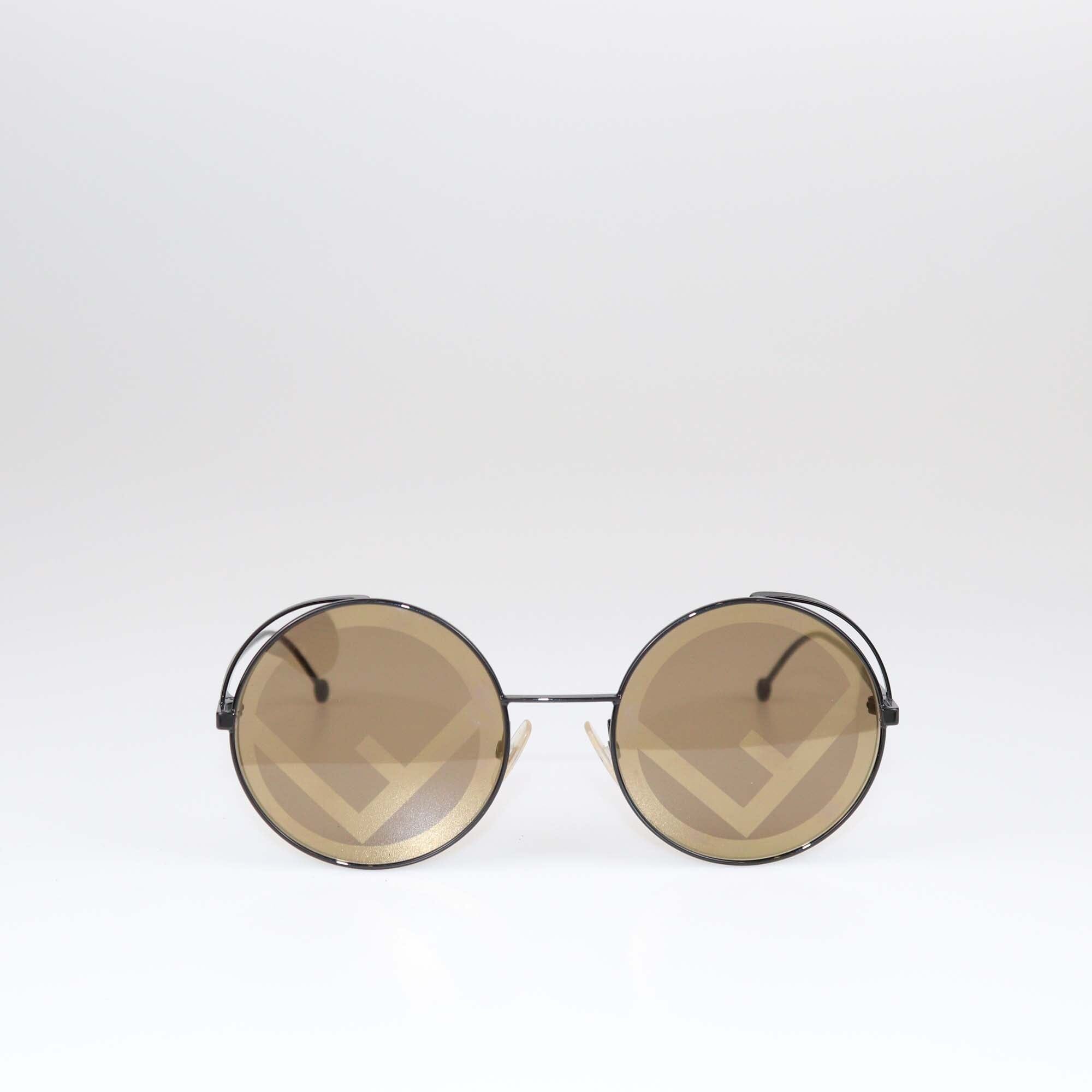 Fendi Black/Gold Round Sunglasses Accessories Fendi 