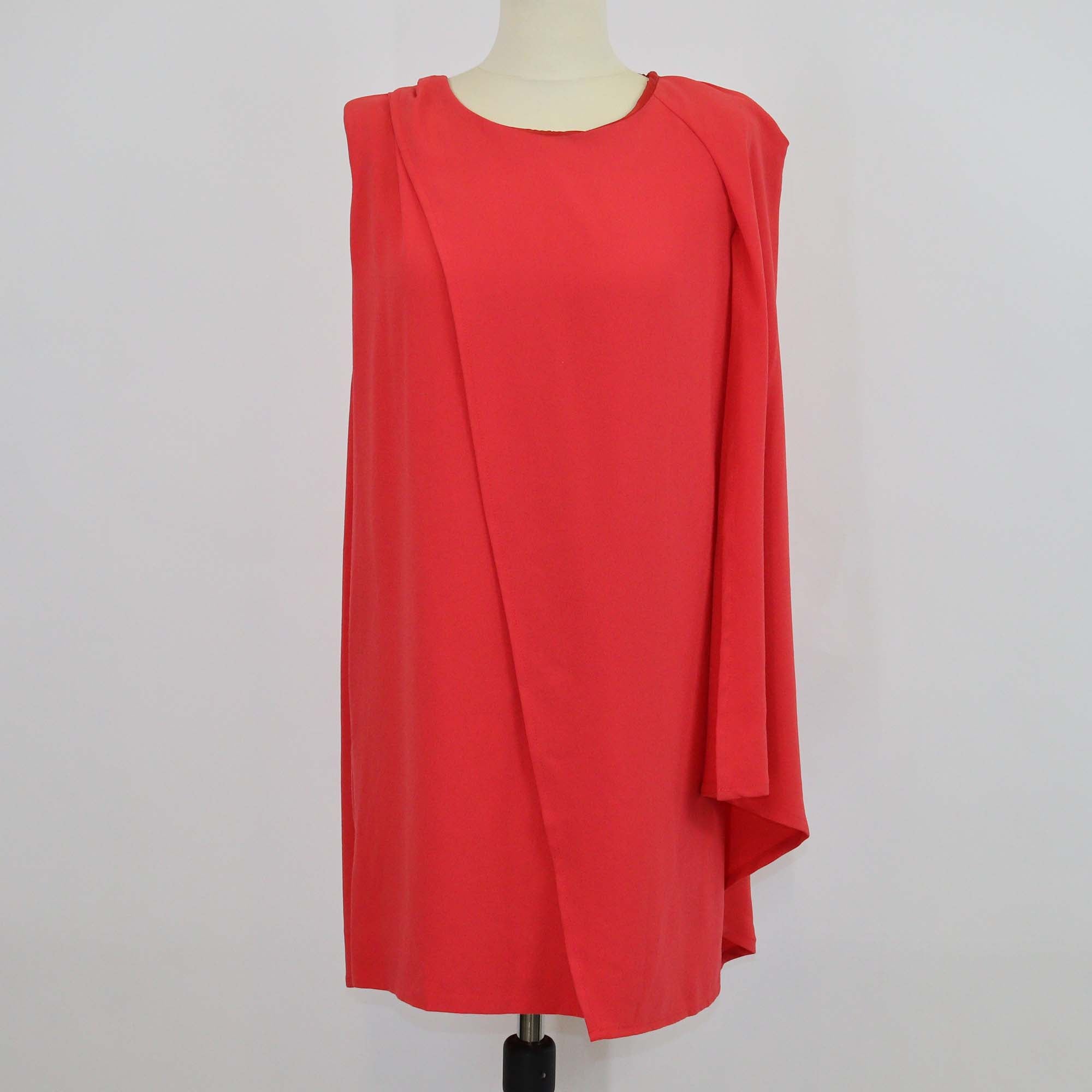 Maje Red Jersey One Shoulder Sleeve Cape Dress