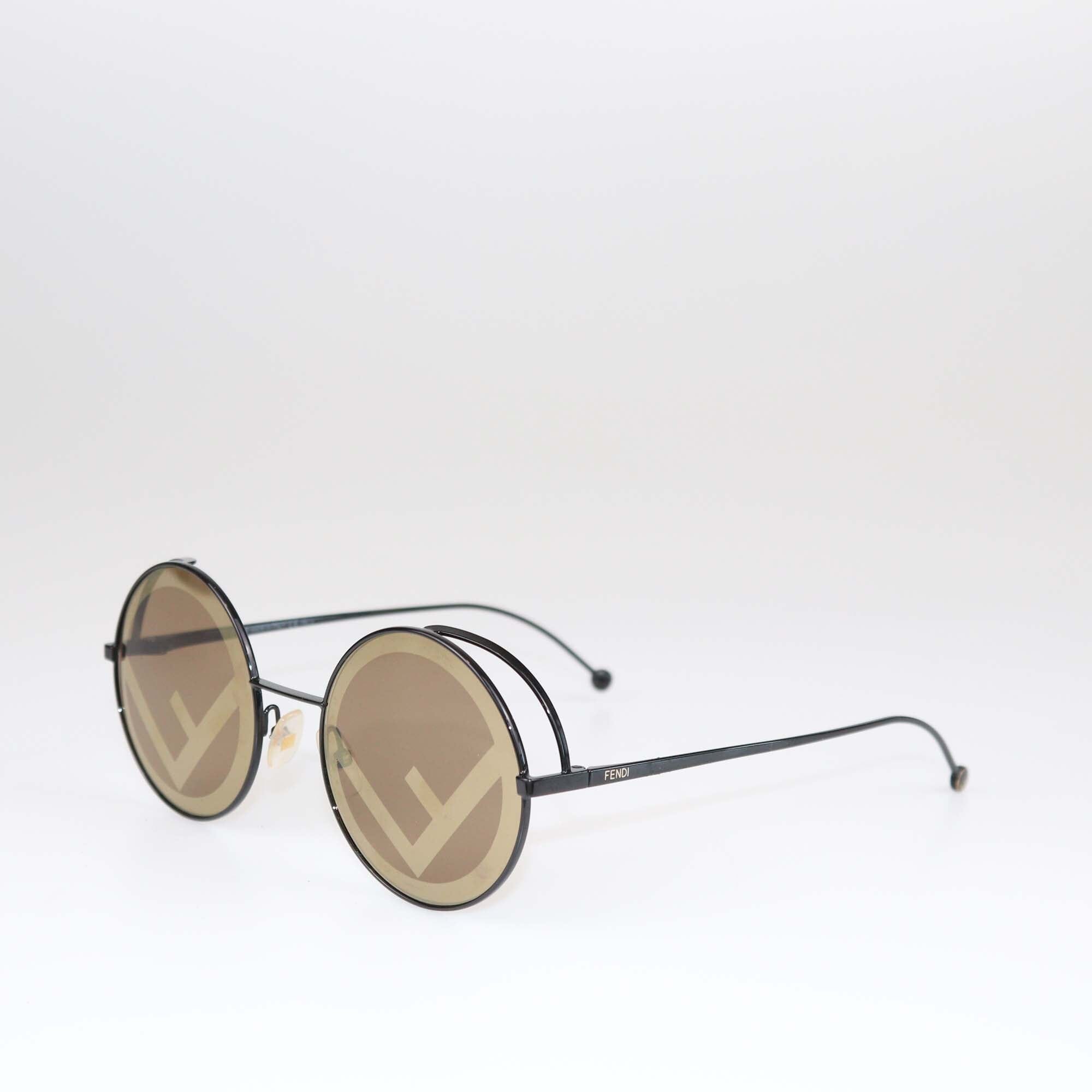 Fendi Black/Gold Round Sunglasses Accessories Fendi 