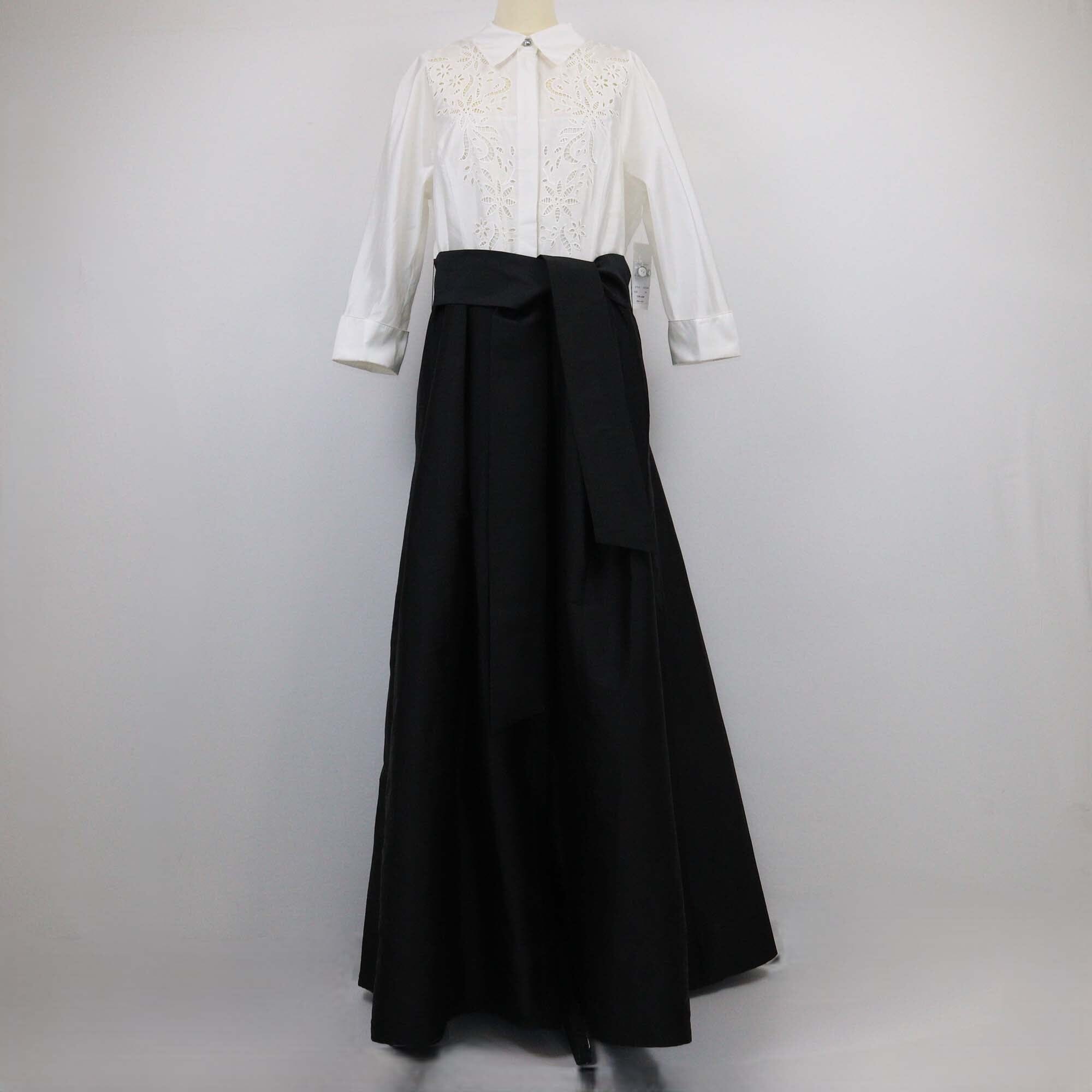 Teri Jon Taffeta Black/White Taffeta Longsleeve Shirt Gown Womens Teri Jon 