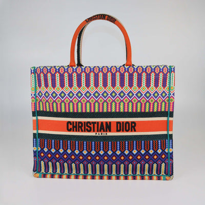 Christian Dior Multicolor Embroidered Canvas Large Book Tote
