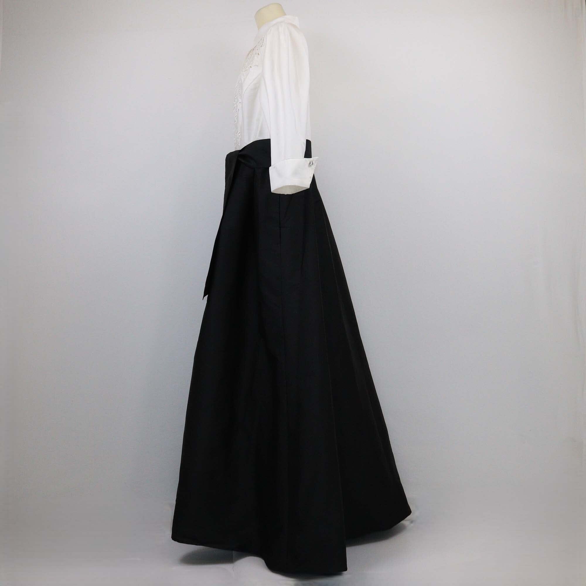 Teri Jon Taffeta Black/White Taffeta Longsleeve Shirt Gown Womens Teri Jon 