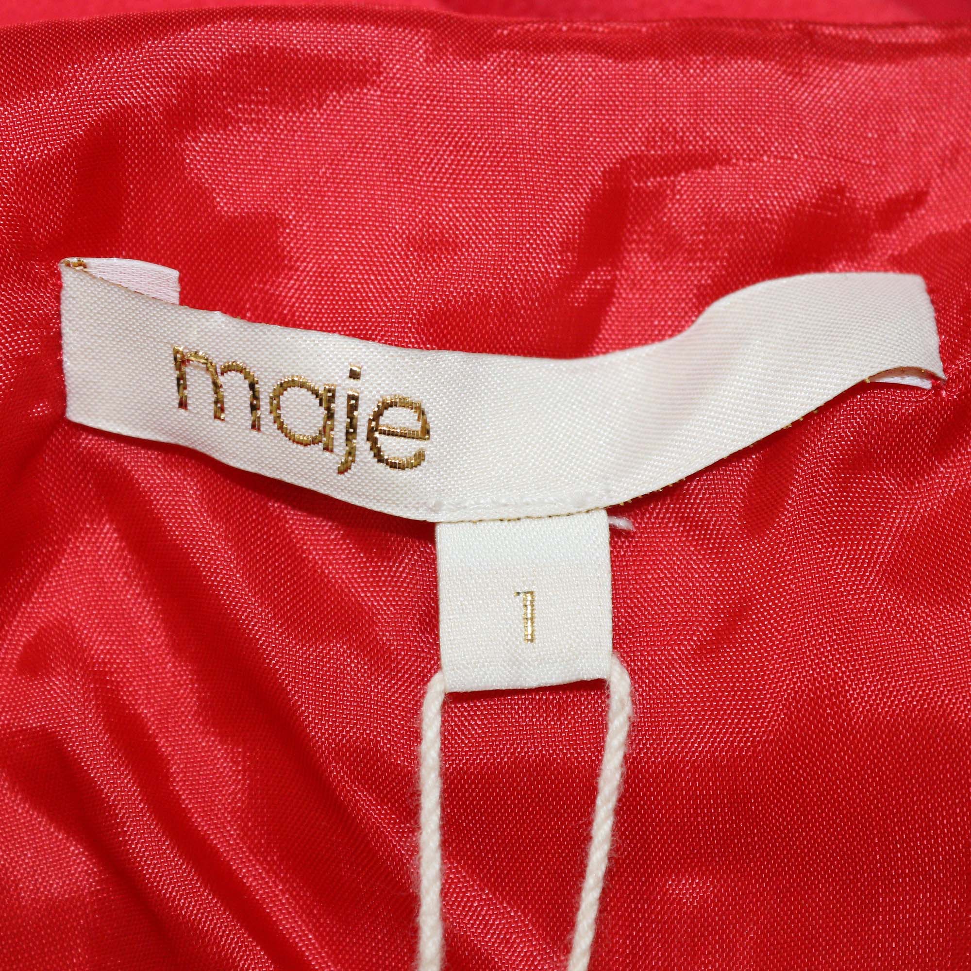 Maje Red Jersey One Shoulder Sleeve Cape Dress