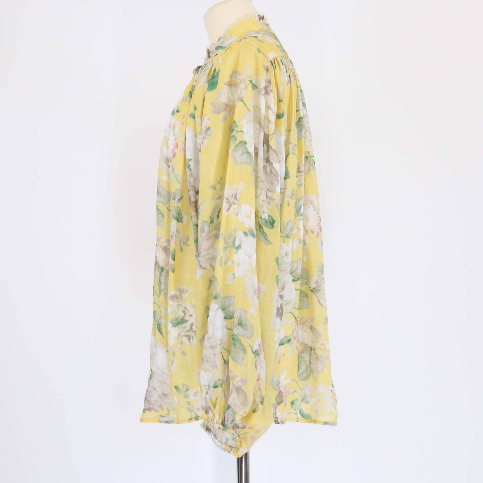Zimmermann Yellow Floral Print Mandarin Collar Acacia Scallop Long Sleeve Blouse Womens Zimmermann 