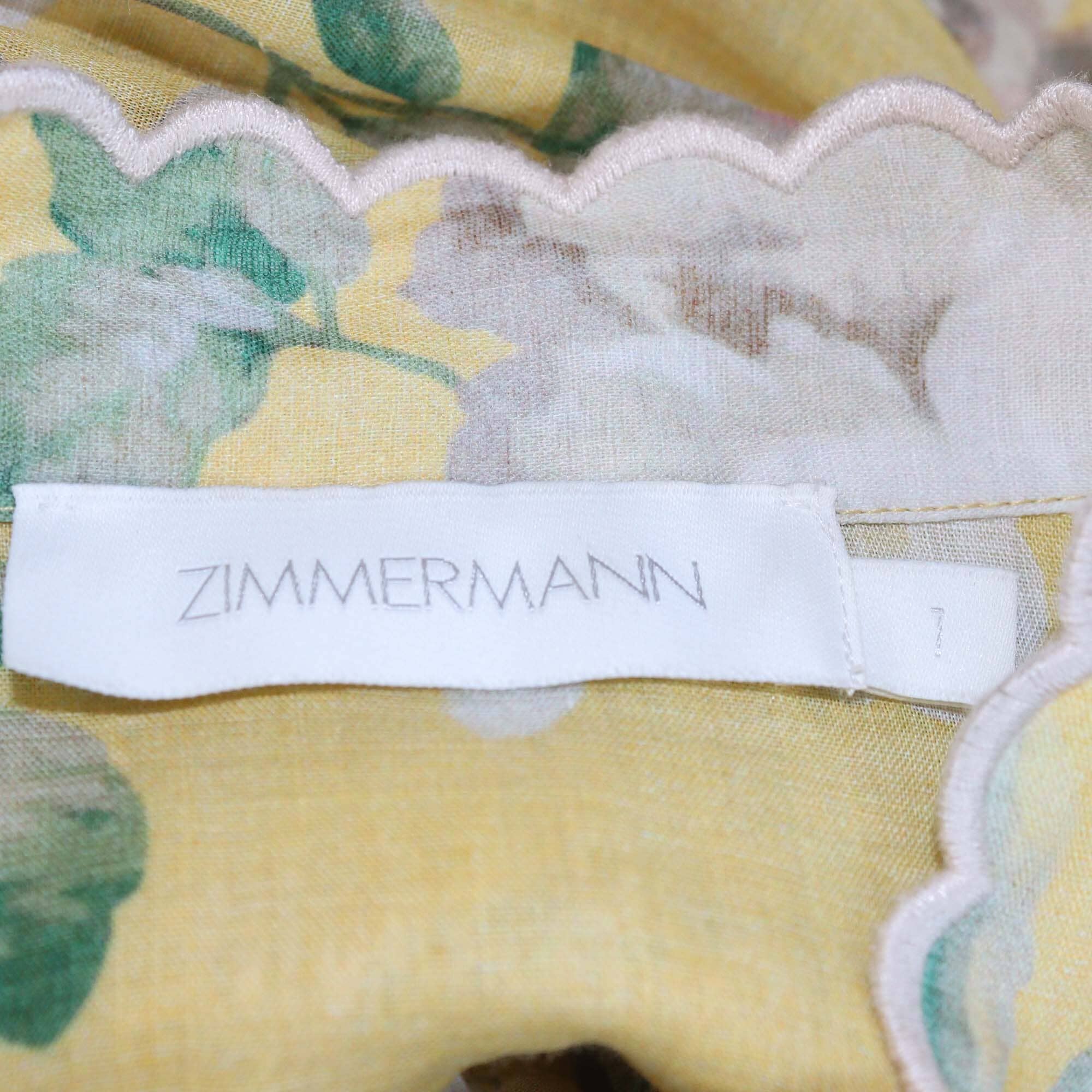 Zimmermann Yellow Floral Print Mandarin Collar Acacia Scallop Long Sleeve Blouse Womens Zimmermann 