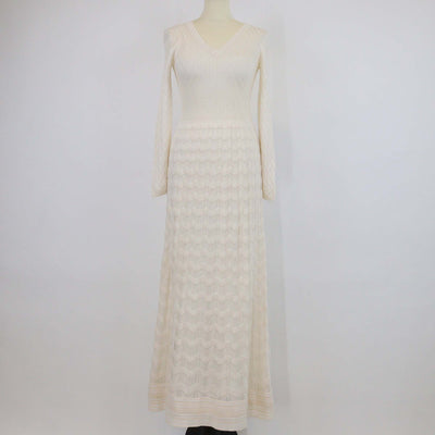 M Missoni Cream Wool Knit Zig Zag Wave Long Sleeve Maxi Dress