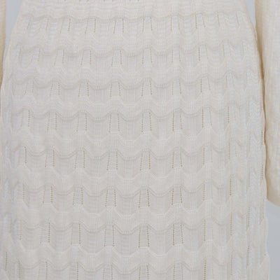 M Missoni Cream Wool Knit Zig Zag Wave Long Sleeve Maxi Dress