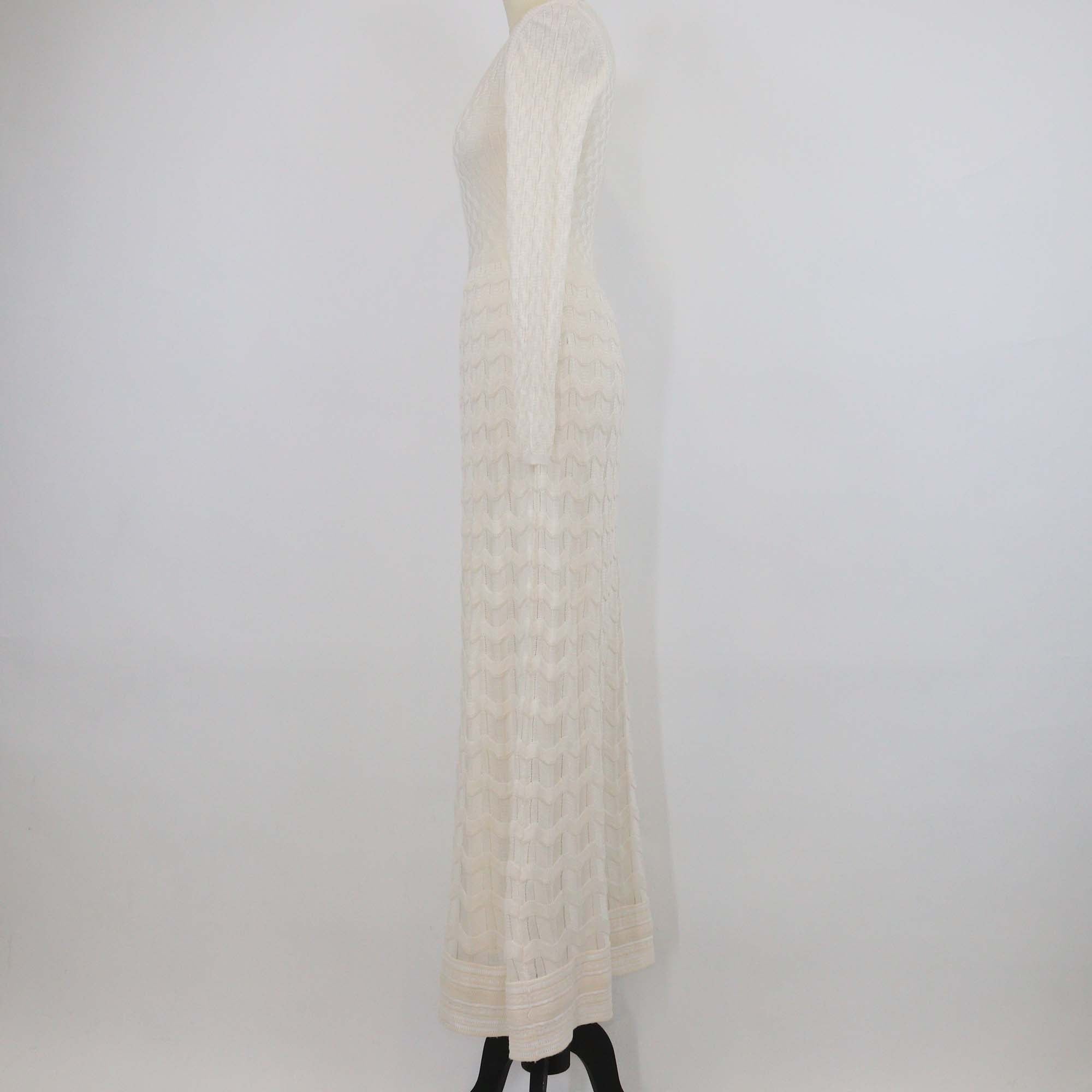 M Missoni Cream Wool Knit Zig Zag Wave Long Sleeve Maxi Dress